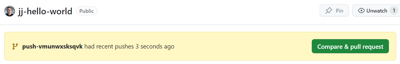 github showing us we have a branch with recent pushes